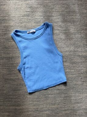 Zara Sky Blue Ribbed Cropped Tank